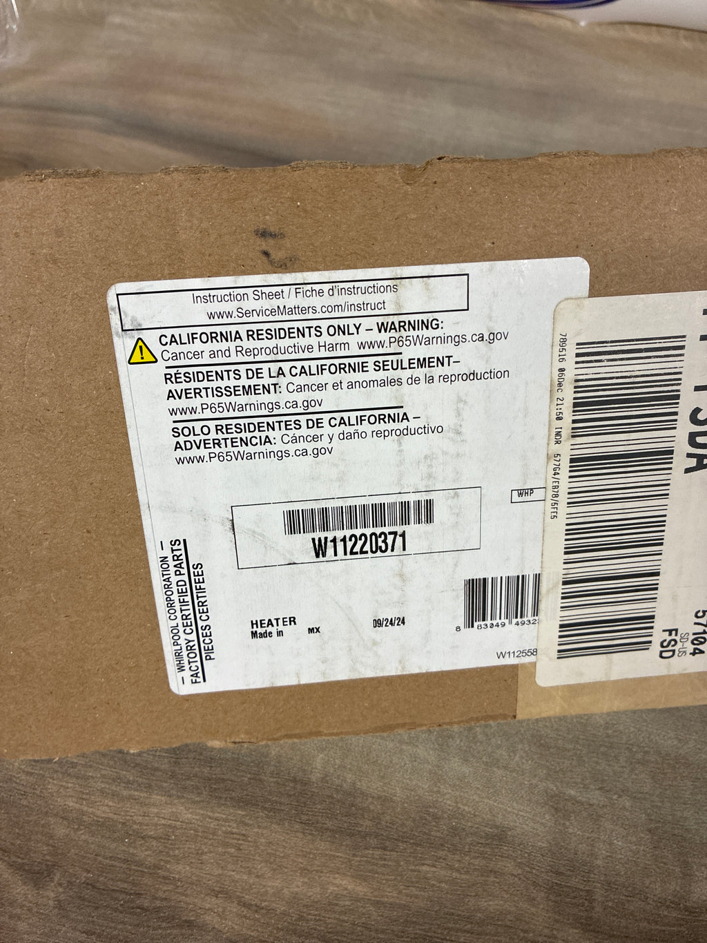 New Unopened Box Whirlpool Defrost Heater W113119 W11220371